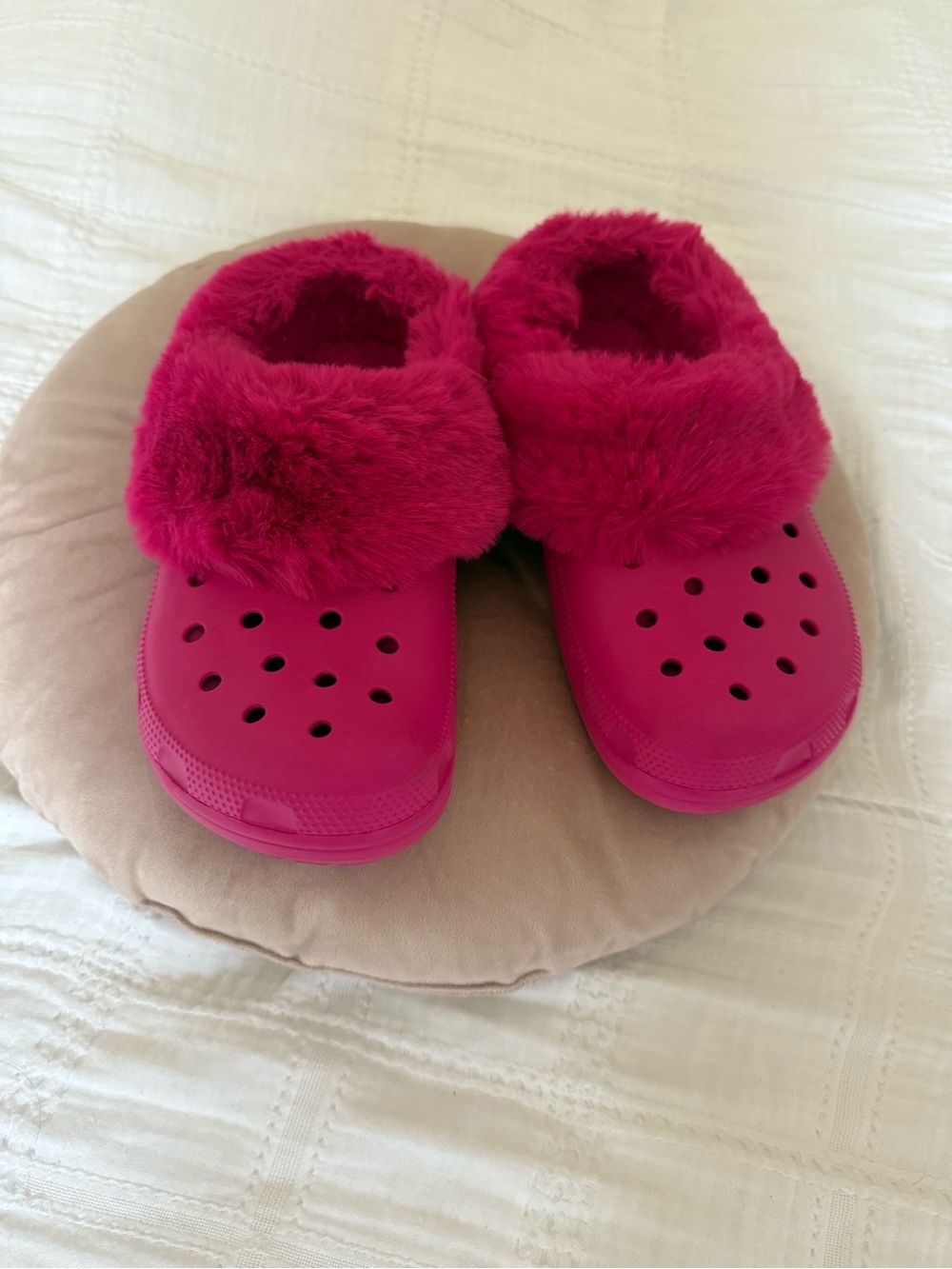 CROCS Hot Pink Fuzzy Lined Classic Clog Slippers